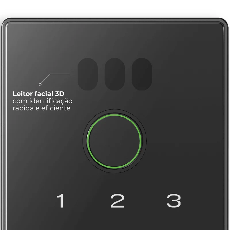 Leitor facial 3D da Fechadura Dubai Face ID, com identificação rápida e eficiente